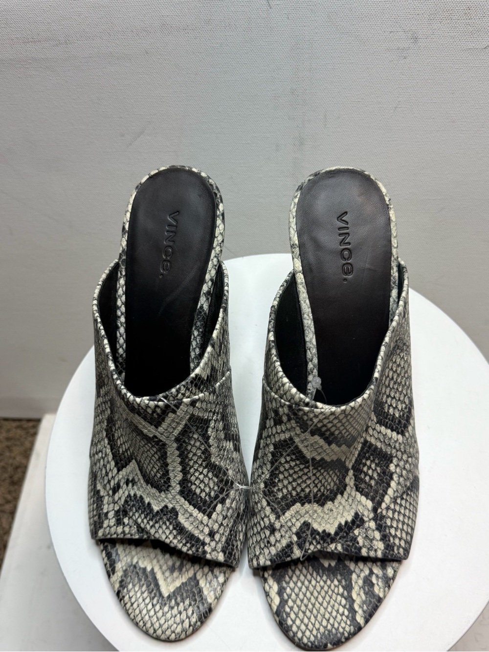 Vince Snake-Print Open-Toe Mule in Black and Cream